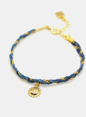 THISNESS 纯银镀金太阳神深蓝渐变编织幸运手链