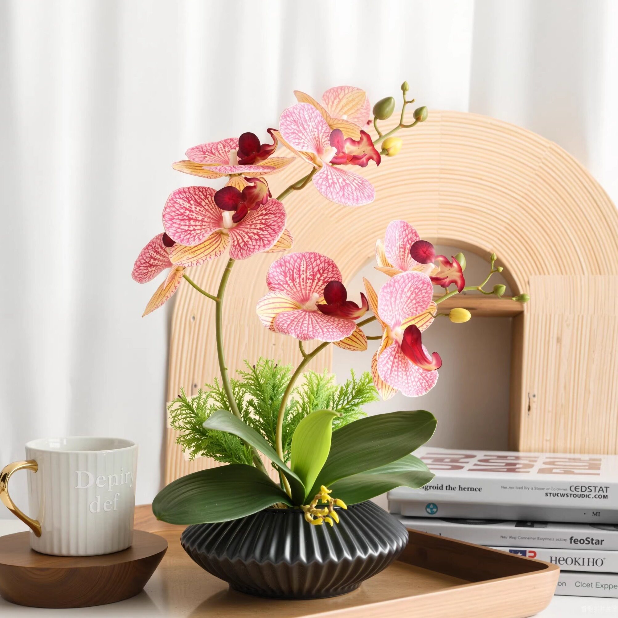 假花仿真花客厅餐桌上的插花摆设蝴蝶兰花艺摆件家居饰品装饰绢花