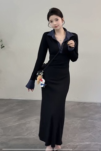 黑色针织长裙 长裙高个子女生加长版 年后做 秋季