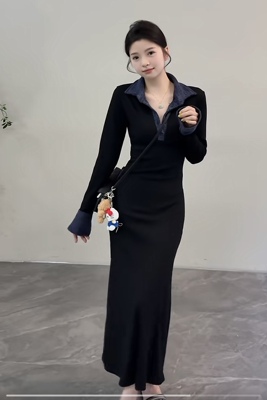 年后做。秋季长裙高个子女生加长版黑色针织长裙