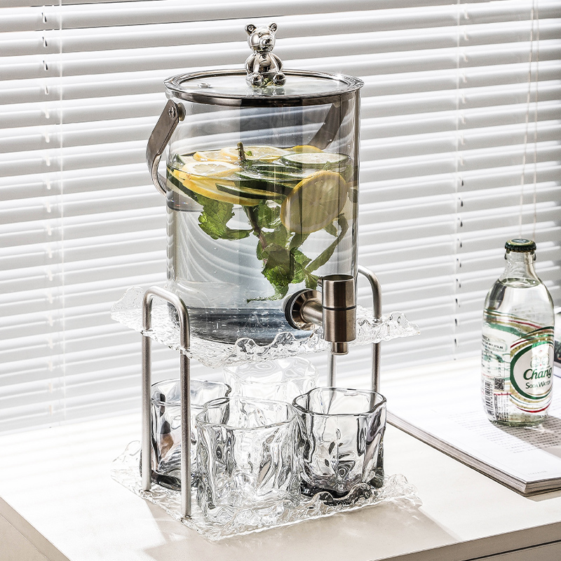 冷水壶带龙头耐高温大容量玻璃凉水壶家用泡水果茶饮料果汁桶套装