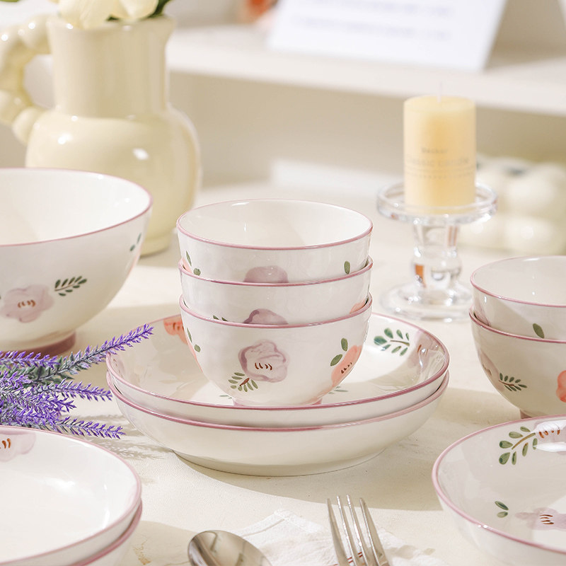 清新釉下彩米饭碗特别好看的小碗餐具家用2025新款陶瓷吃饭碗套装