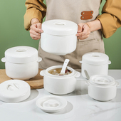 纯白隔水炖盅酒店陶瓷带盖双盖双耳燕窝炖碗蒸蛋盅炖罐月子小汤盅