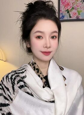 【白豹纹风尚】180*80棉麻长巾时尚气质复古老钱风贵气百搭丝巾女