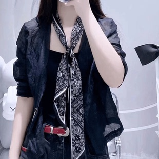 丝巾长款斜三角懒人领巾  围巾休闲百搭飘带长条洋气护颈薄款围脖