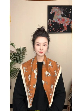 【骏马图】65*65小丝毛新款时尚秋冬气质百搭保暖大方巾丝巾围巾