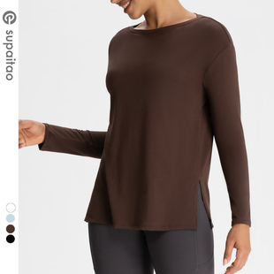 苏派淘长袖瑜伽服上衣宽松健身衣速干开衩显瘦运动t恤普拉提罩衫