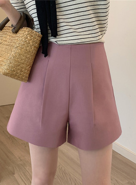 Littlepants裤巷 2022早秋高腰显瘦a字休闲西装阔腿后拉链短裤女