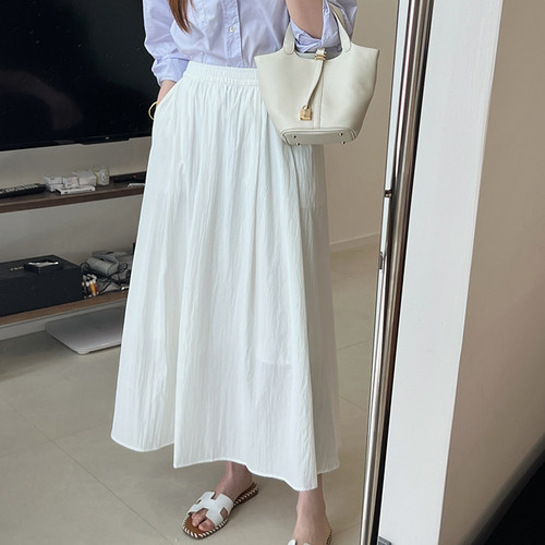 宽松显瘦白色百搭中长款半身裙