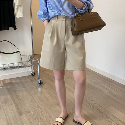 百慕大西装短裤女2023春夏新款宽松高腰休闲薄中裤直筒阔腿五分裤