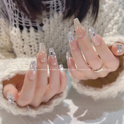 指甲高级穿戴甲片美甲中长梯形