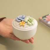 宠物骨灰盒 毛发收藏纪念 圆形手工捏花陶瓷猫咪狗狗去世火化坛罐