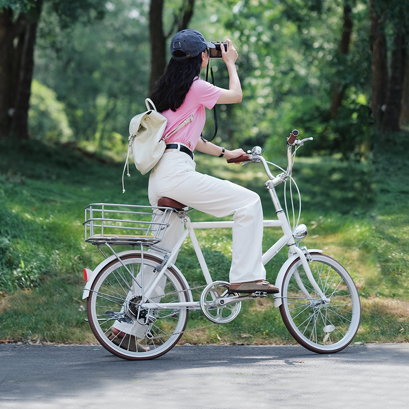 纽斯加上班代步自行车女士款通勤车成人轻便城市普通复古式带车筐