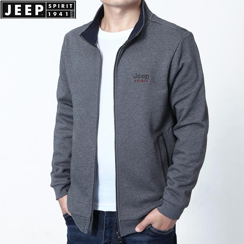 JEEP SPIRIT吉普休闲纯棉休闲夹克卫衣春秋立领开衫拉链口袋外套