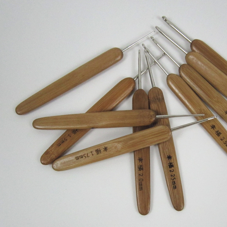 光滑炭化竹柄钩针 宽手柄钩针 编织工具  幸福牌单头勾针