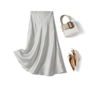 重磅真丝半身裙女夏季高腰修身包臀裙桑蚕丝白色波点通勤鱼尾半裙