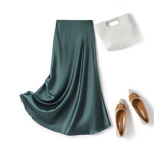 重磅桑蚕丝半身裙女高腰包臀鱼尾a字半裙夏季长裙真丝绸缎面裙子