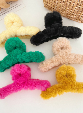 2024新款多色少女毛绒抓夹网红马尾鲨鱼夹女头饰毛毛发夹D749