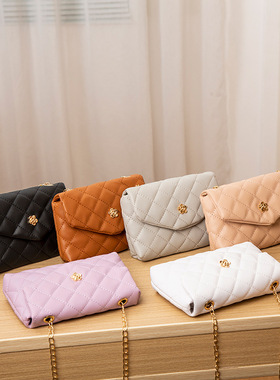 清新甜美菱格链条手机包ladies bag花朵五金绣花单肩小方包女包批