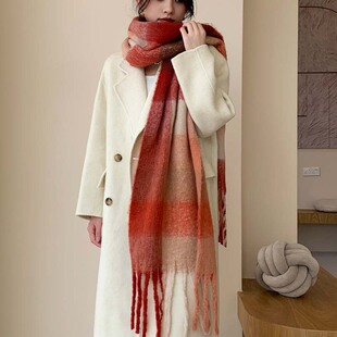 新款高级感AC围巾女冬季欧美风时尚仿羊绒围巾格子披肩围脖洋气