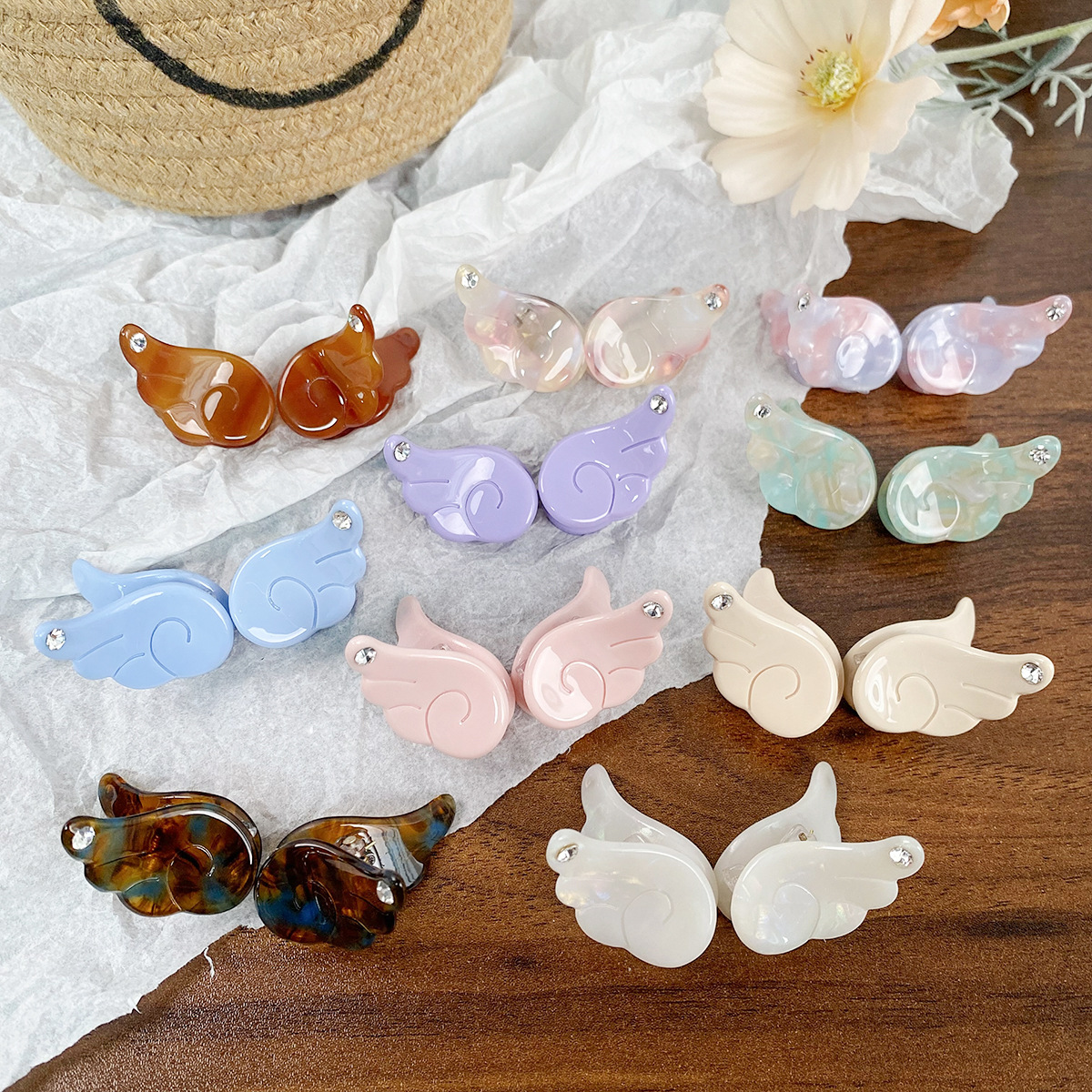 可爱 天使翅膀醋酸迷你抓夹气质少女感时尚简约百搭甜美鲨鱼夹