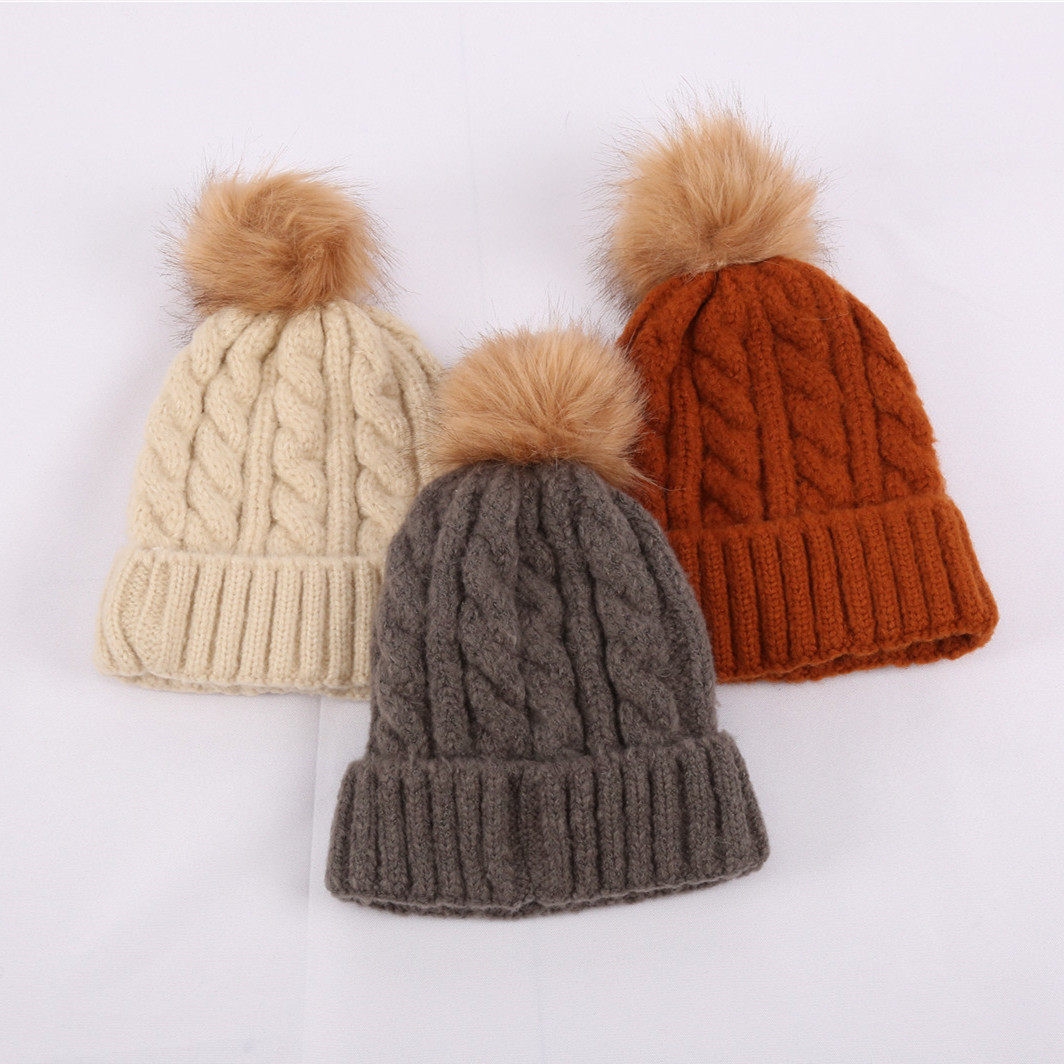 新款秋冬仿貉子毛球毛线帽子加厚