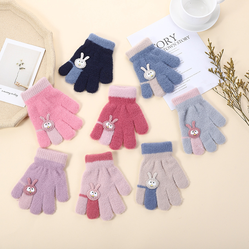 卡通儿童保暖手套冬季防寒呢绒小童幼儿园宝宝写字五指手套不起球