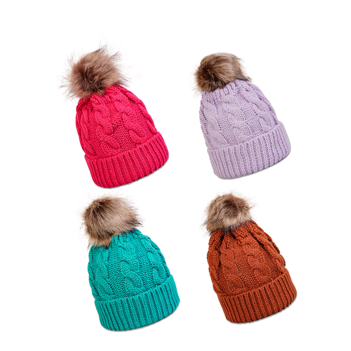 秋冬新款麻花针织帽女毛球保暖