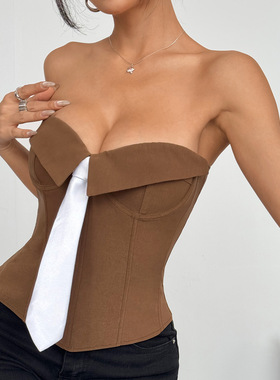 ins街拍欧美风辣妹裹胸领带纯欲裹胸纯色小背心女70273