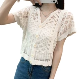 Весенний летний тонкий ретро белый короткий кардиган, 2025 года, V-образный вырез, по фигуре
