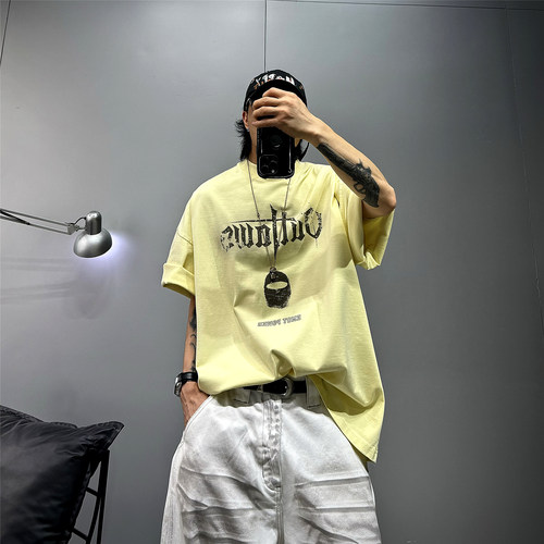 oversize落肩重磅纯棉短袖T恤男t