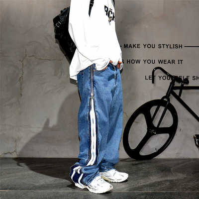高街vibe潮牌设计感痞帅直筒长裤