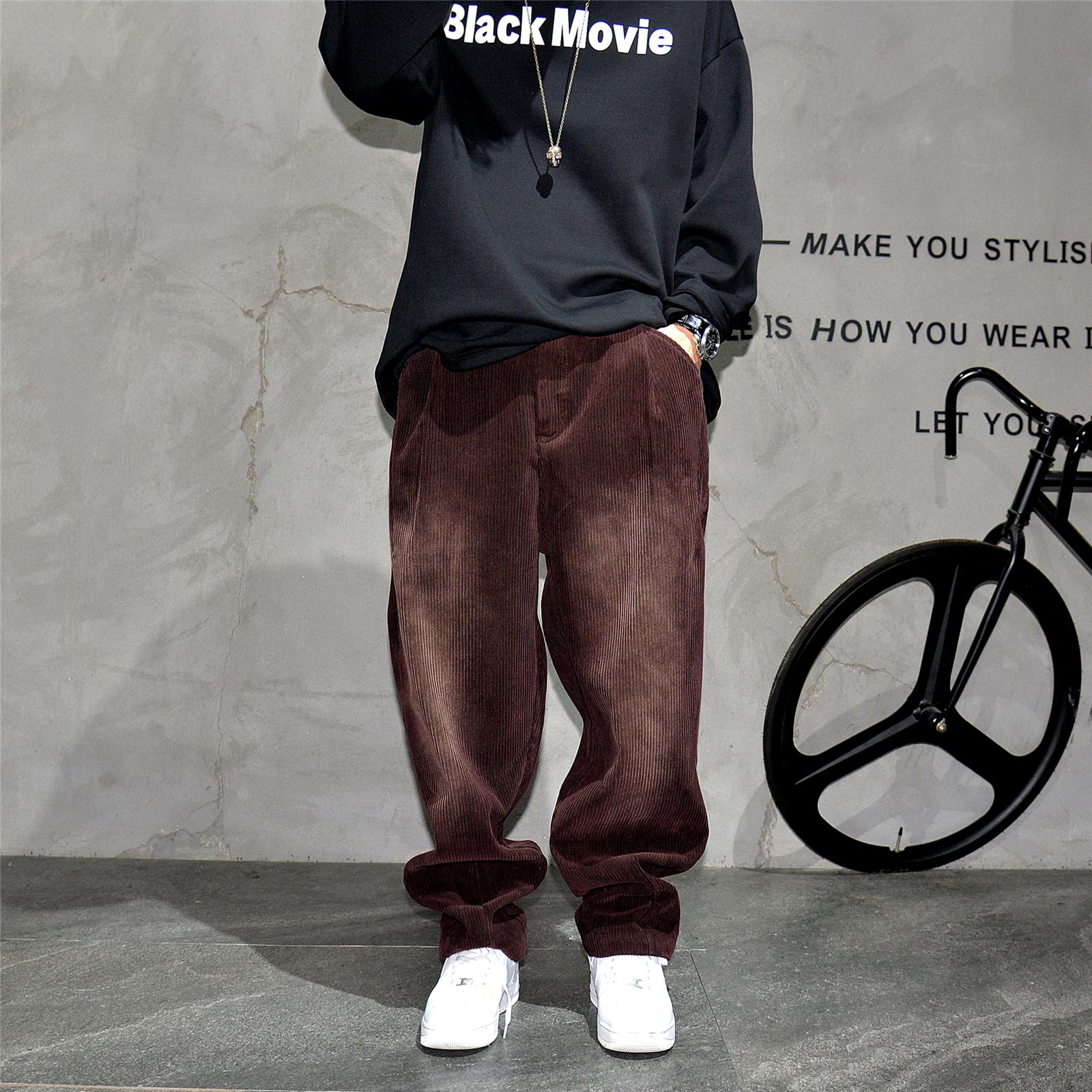 美式复古做旧水洗灯芯绒加厚休闲裤男潮流百搭宽松直筒加绒哈伦裤