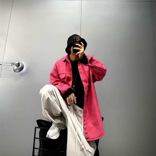 cityboy粉色廓形长袖衬衫外套潮