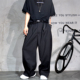 子 拖地长裤 黑色垂坠感松紧腰阔腿直筒休闲西裤 男vibe潮牌痞帅大版
