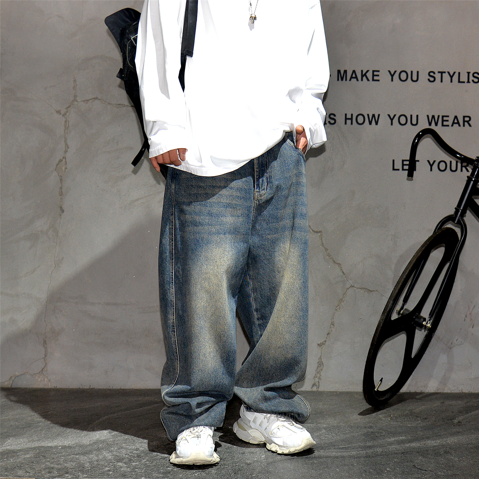 简约休闲日系复古牛仔长裤阔腿裤