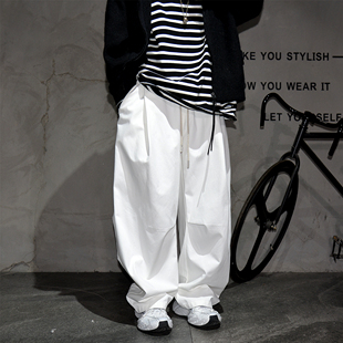 宽松直筒长裤 百搭弯刀裤 子 男潮牌ins 韩系纯白色设计感阔腿休闲裤