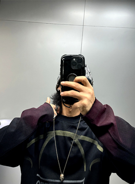 黑色vibe废土风渐变痞帅宽松长袖t恤男oversize落肩潮牌街头扩版T