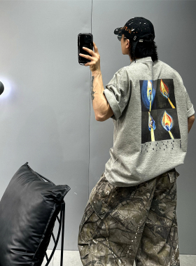 vibe脏脏水洗重磅380g纯棉短袖T恤男oversize落肩廓形痞帅潮牌t恤