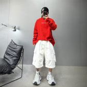 oversize廓型落肩红色长袖 t恤男重磅350g纯棉潮牌T宽松百搭打底衫