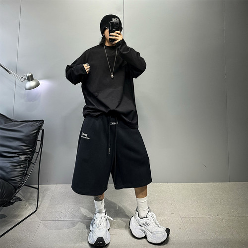 oversize落肩纯黑色扩版T长袖t恤