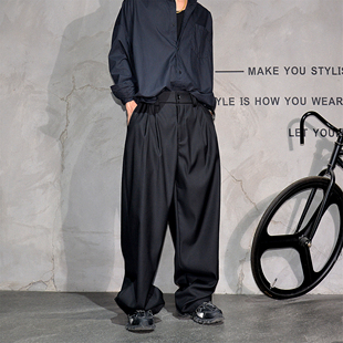 黑色高级感阔腿弯刀直筒休闲西裤 男潮牌老钱风高端垂坠松弛感长裤