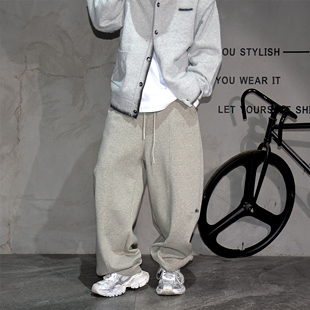 子 垂坠感长裤 日系复古宽松纯色运动卫裤 男潮牌阔腿加绒加厚直筒裤