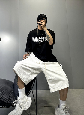 350g重磅纯棉阔版黑色短袖t恤男潮牌oversize落肩宽松廓形半袖T恤