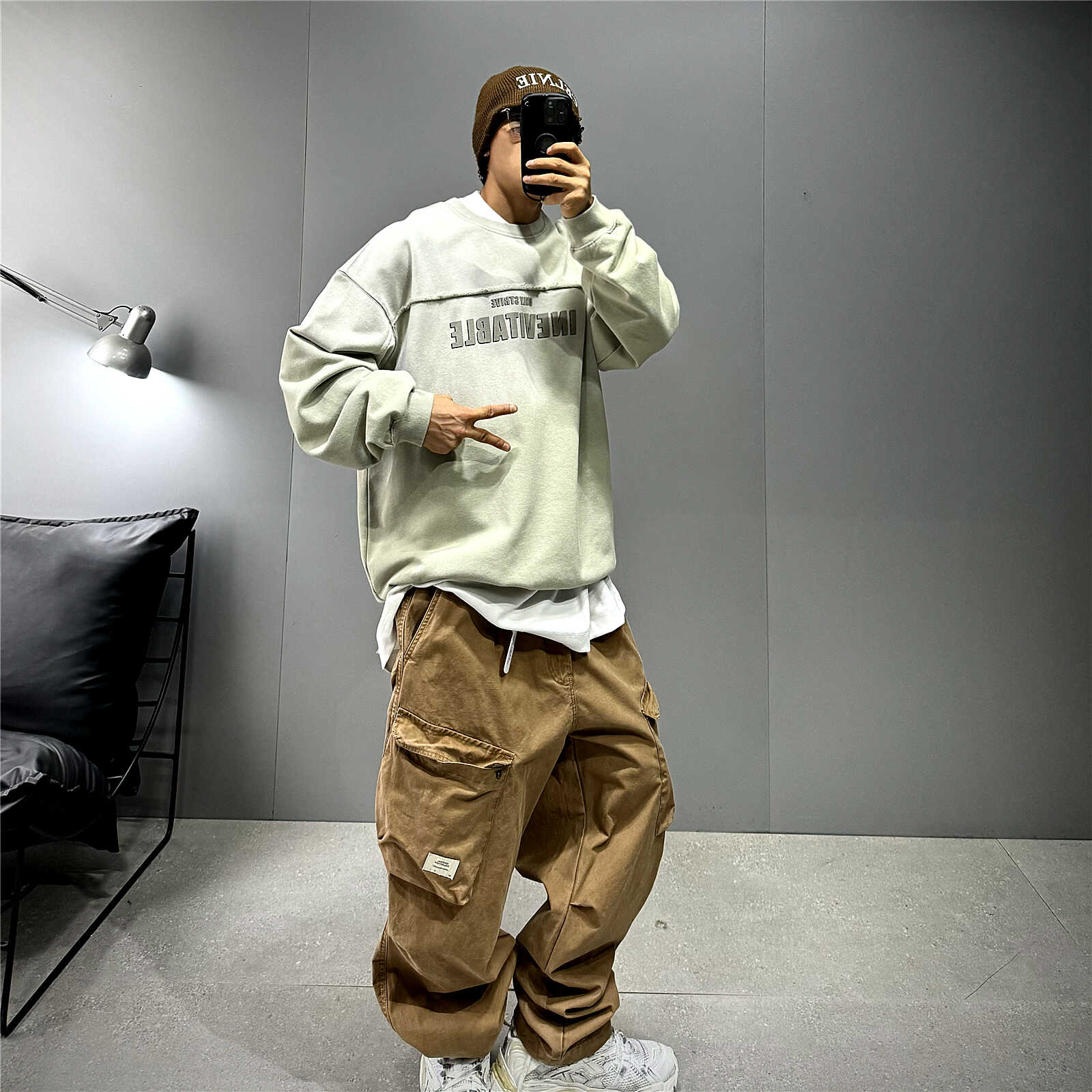 毛圈潮牌宽松圆领休闲上衣渐变