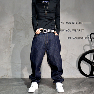 男潮牌宽松百搭通勤日系老爹裤 美式 休闲普洗蓝色哈伦小直筒牛仔裤