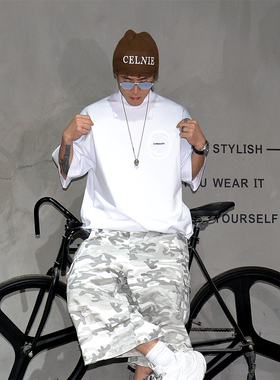 白色重磅350g纯棉宽松阔版短袖t恤男oversize潮牌痞帅半袖T恤衫夏