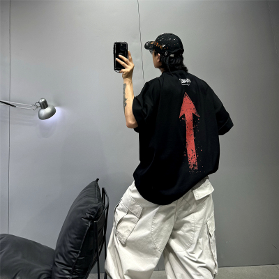 黑色重磅350g纯棉阔版t潮牌T恤男