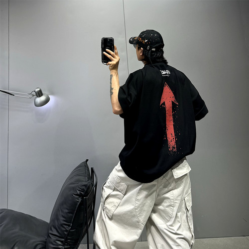 黑色重磅350g纯棉阔版t潮牌T恤男