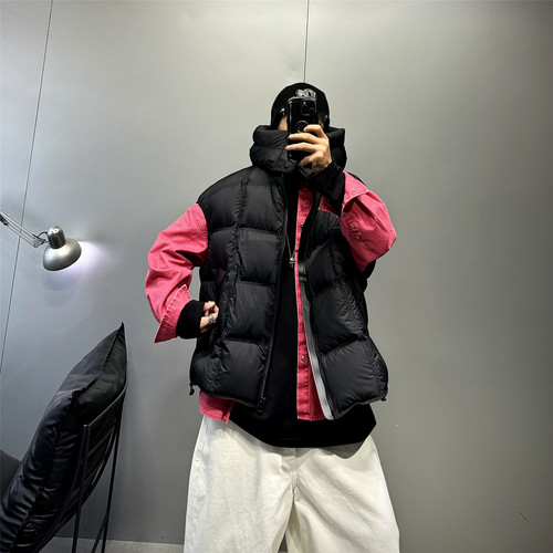 oversize廓形龟背连帽羽绒马甲潮